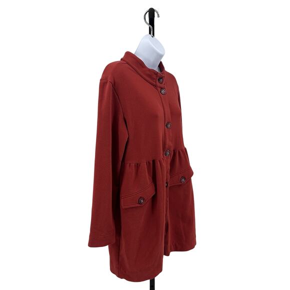 Sahalie Button Front Knit Knack Jacket Coat WMNS M Orange Mid Length Stretch - Picture 2 of 7